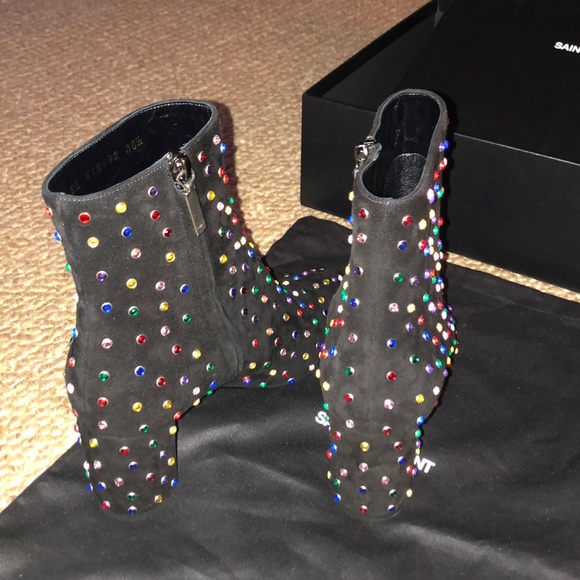 Saint Laurent Crystal Pointy Toe Booties (70mm) - Picture 6 of 7